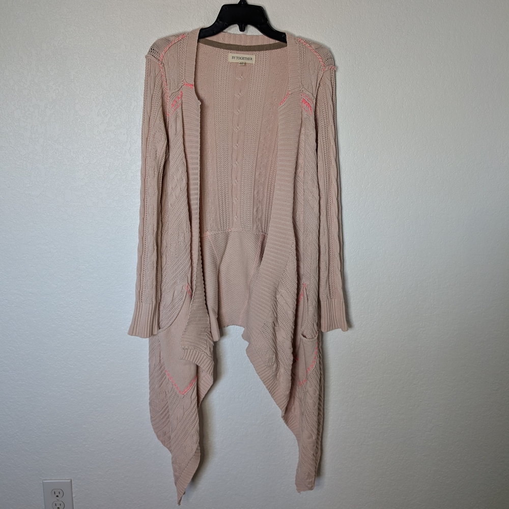 Women's Open-Front Draped Cardigan Sweater in Light Pink